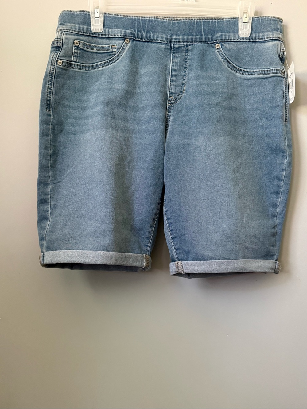 Falls Creek Jean Shorts in Denim Blue with Tan Stitching